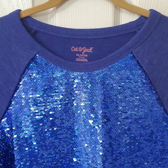 Cat & Jack Blue Sequins Front Long Sleeve Sweatshirt Girls Size XL (14/16) - Picture 4 of 7